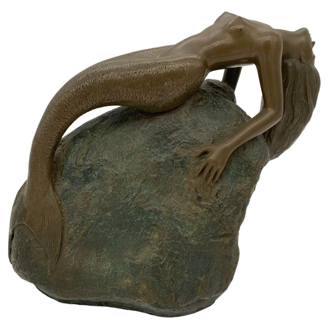 Bronze Mermaid Siren Statue on Beach Rock by James Siebert: Title: Bronze Mermaid Siren Statue on Beach Rock by James Siebert Description: siren mermaid statue on beach Rock featuring a young seductive mermaid singing here her song, back arched to entice all