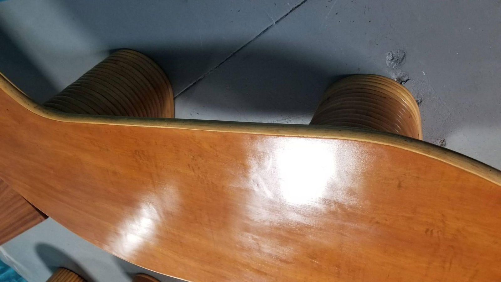 Restored Rattan & Mahogany Asymmetric "J" Coffee Table - 5