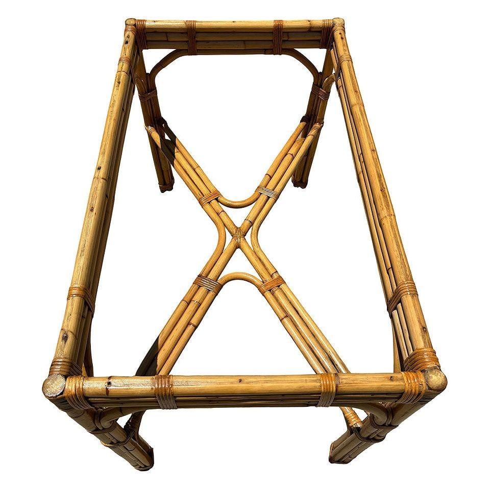 Restored Glass Top "X" base 3-strand Rattan Dining Table - 2