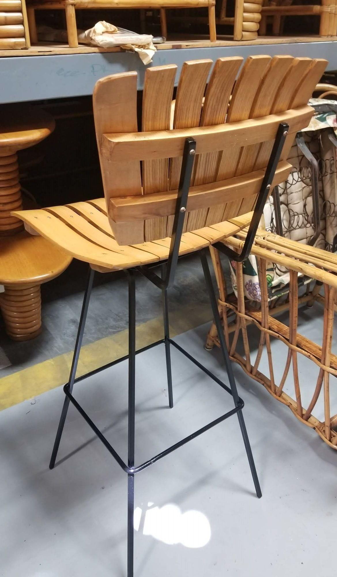 Restored Mid Century Arthur Umanoff Set of Four Slat Bar Stools - 17