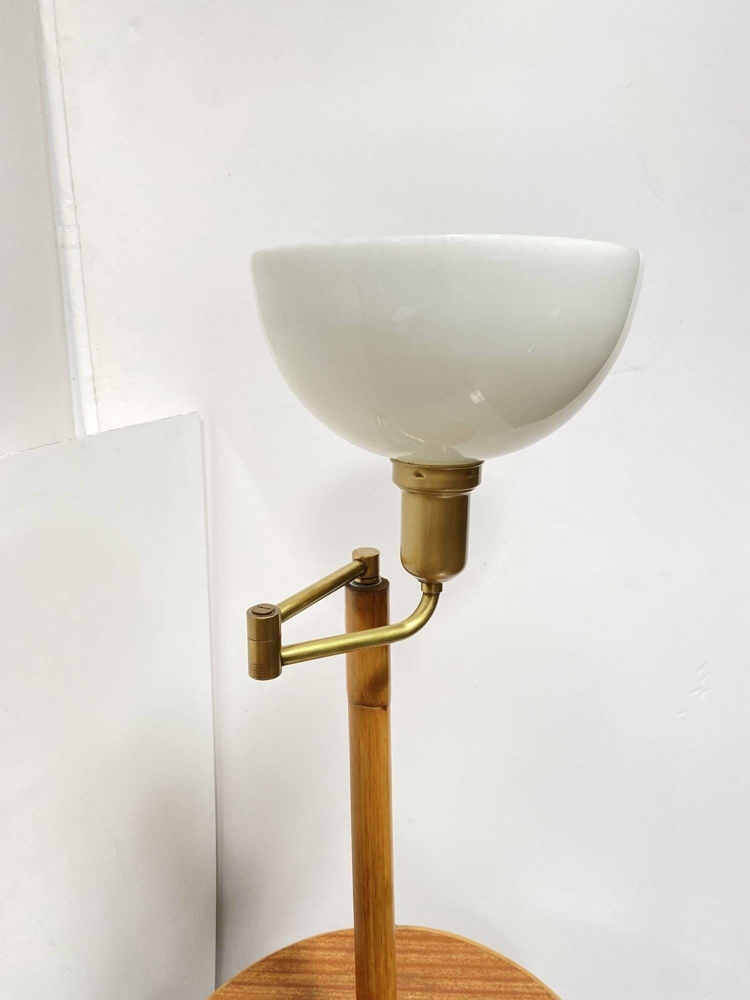 Mid Century Rattan Swing Arm Floor Lamp w/ Drink Stand - 6