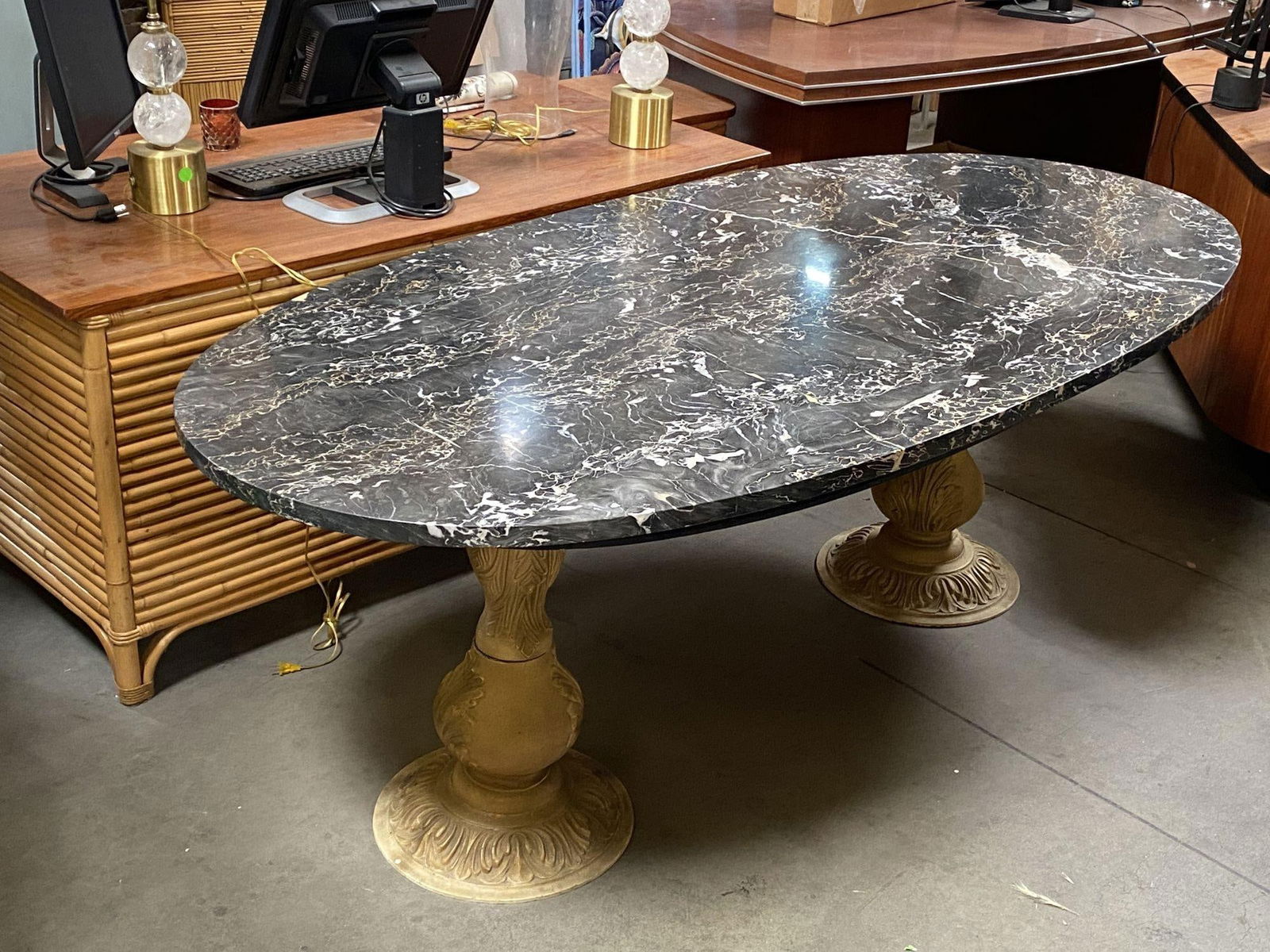 Portoro Nero Marble Dining Set with High Back Thomasville Chairs - 19