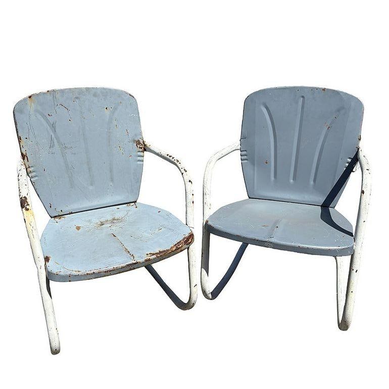 Mid-century Steel Flat Iron Springer Patio Outdoor Lounge Chair, Pair - 16