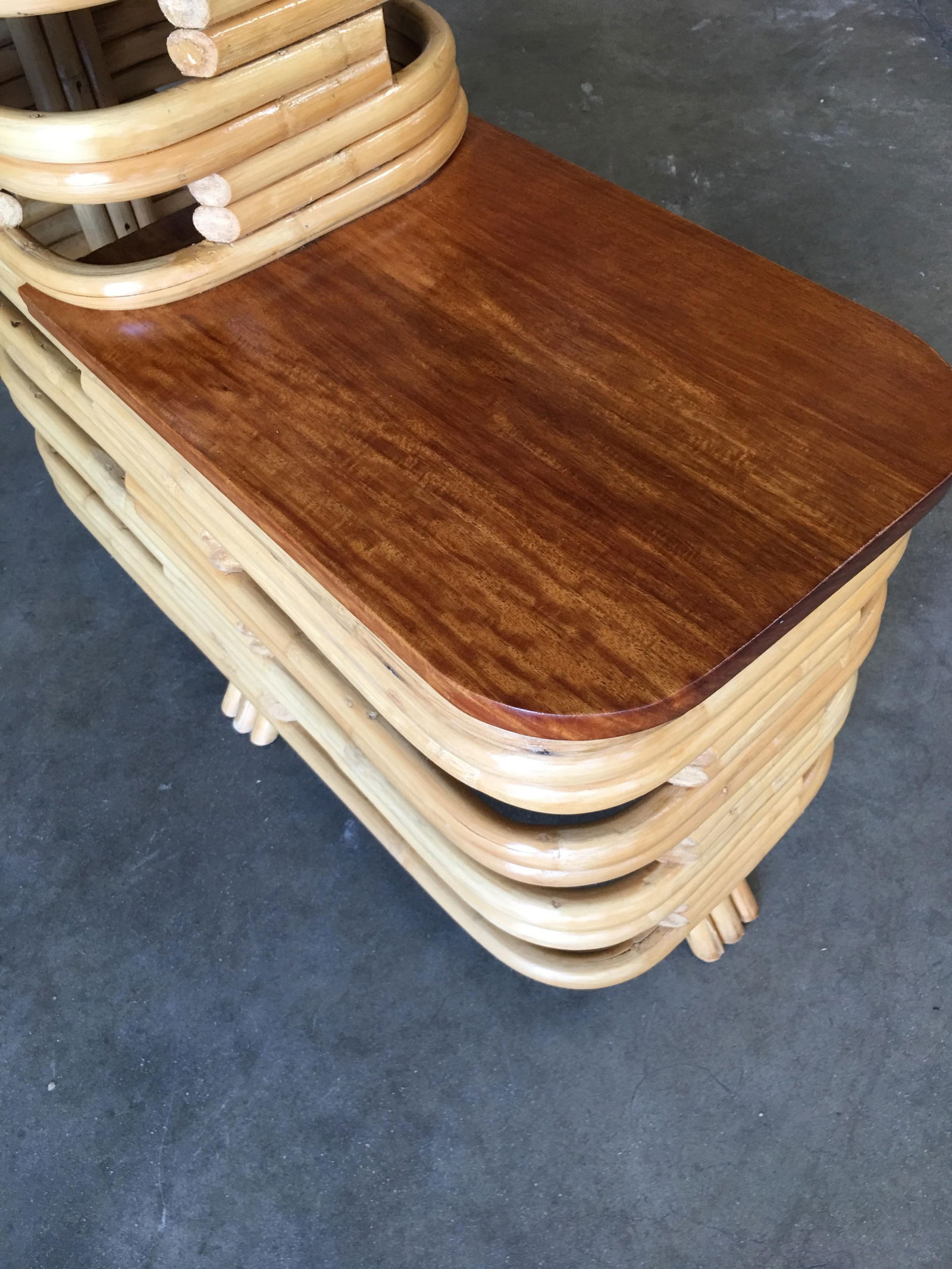 Pair Art Deco Stacked Rattan Side Table with Legs - 17