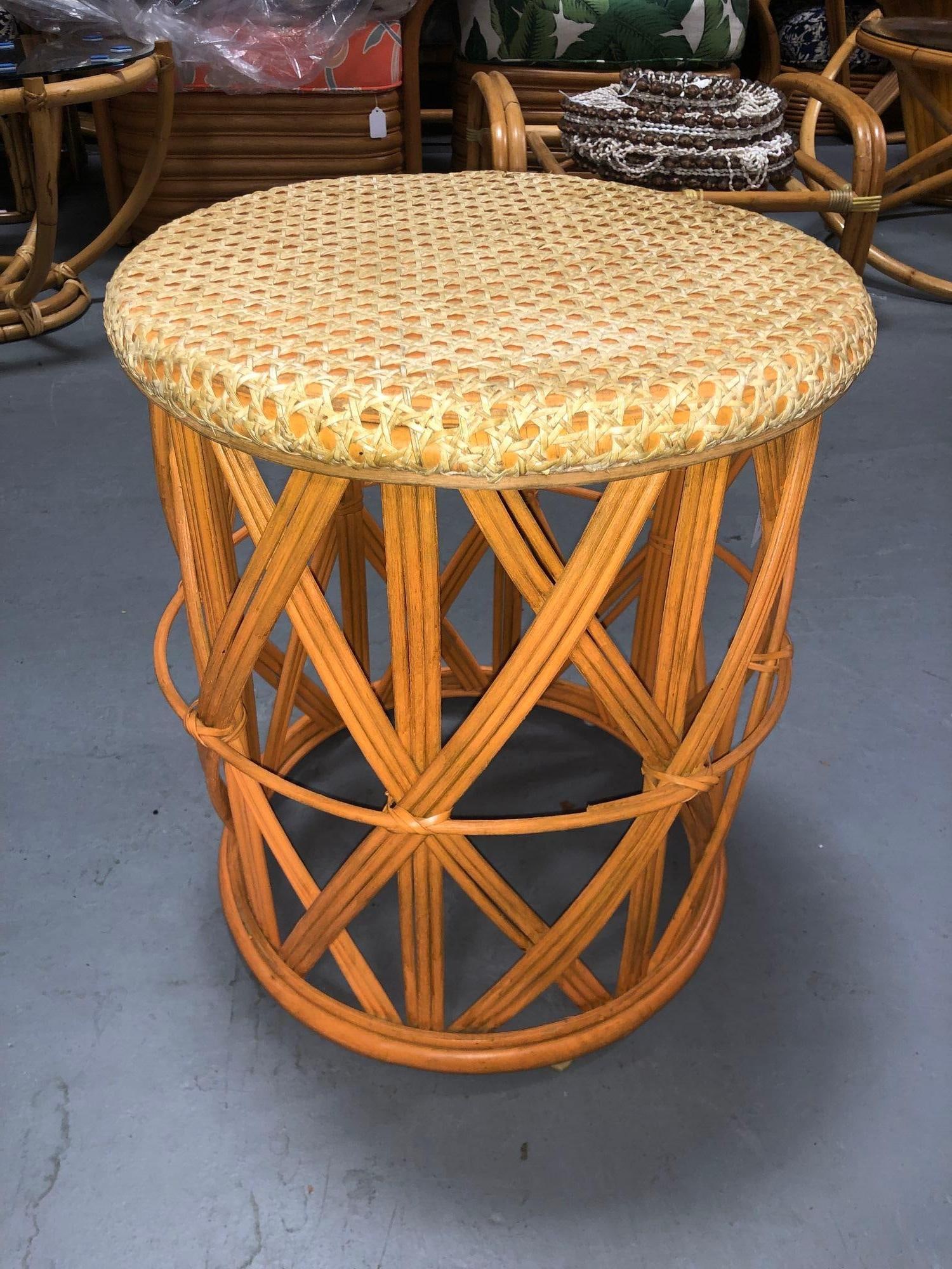 Restored Rattan Orange and Natural Cane Side Table - 6