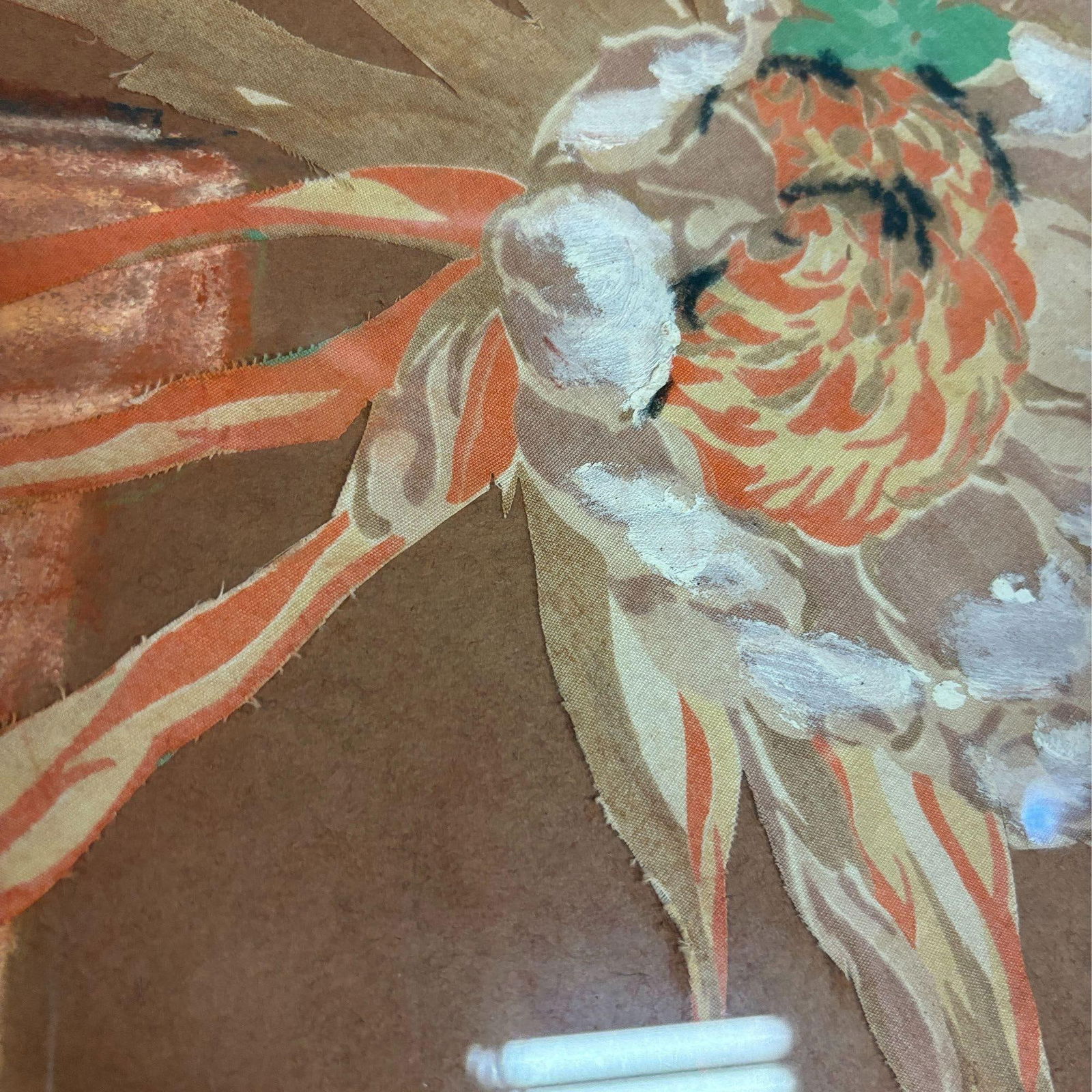 1970s Cereus Flower Fabric Art Painting Framed, Unisgned - 4