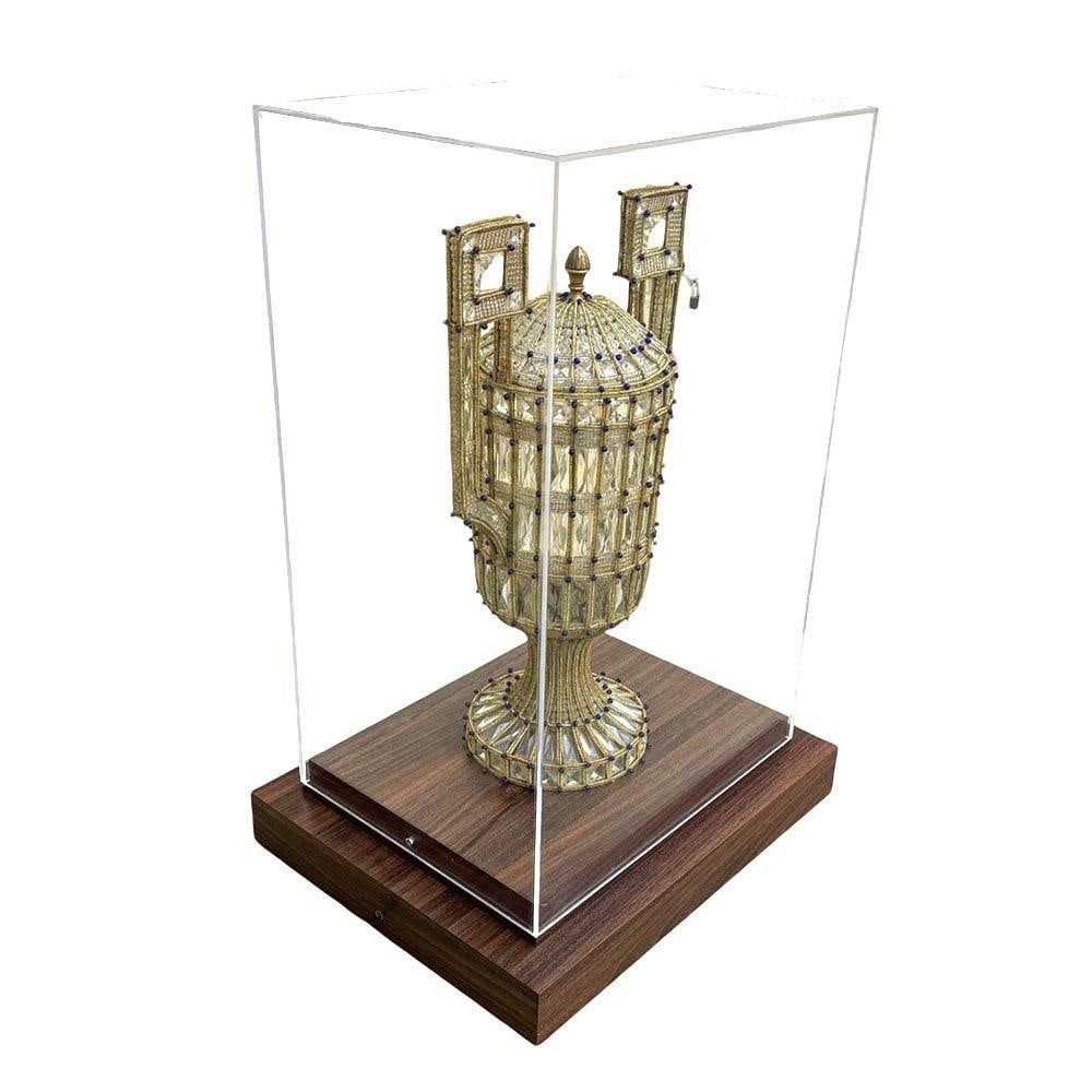 Italian Beadwork Glass & Cut Crystal Vase Lamp Mounted in Case - 16