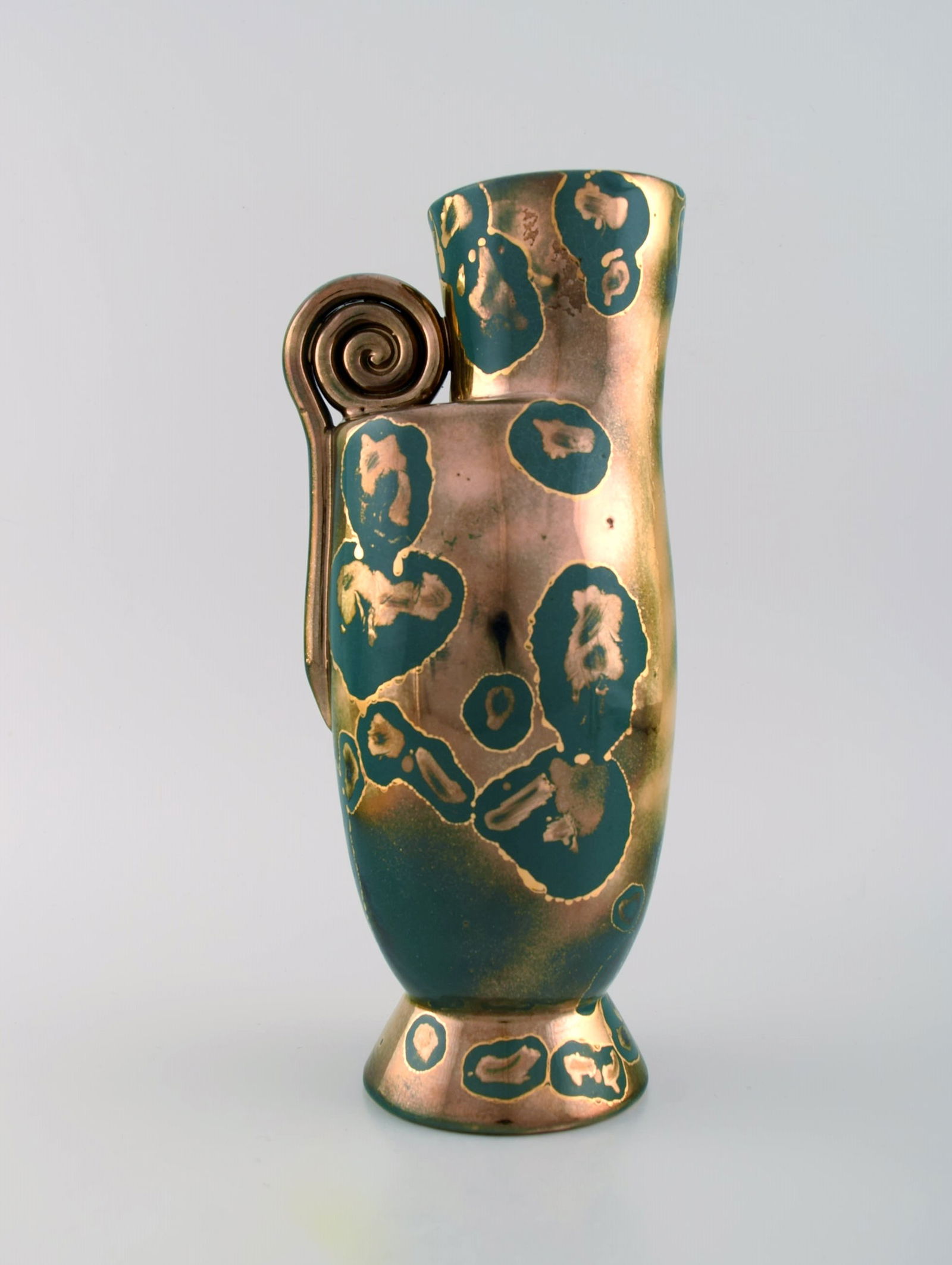 Arts Ceram Grand Feu, France. Vase / pitcher in glazed stoneware. Beautiful glaze in gold and green - 5