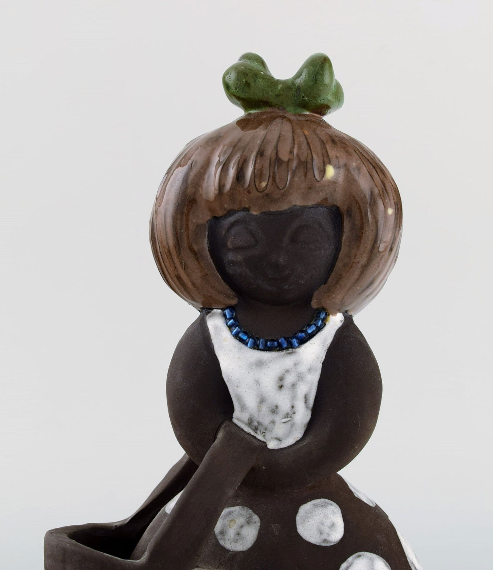 Tällberg, Sweden. Figure in glazed stoneware. Young girl with basket. 1970s. - 2