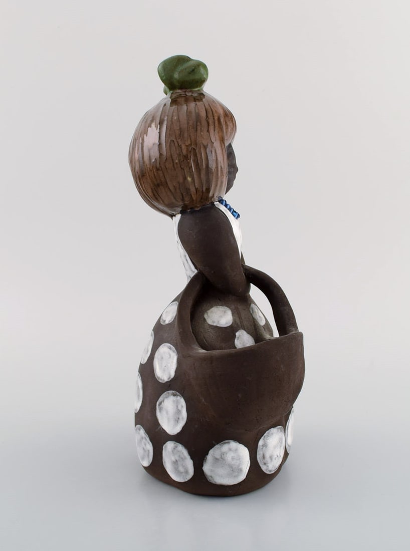 Tällberg, Sweden. Figure in glazed stoneware. Young girl with basket. 1970s. - 4
