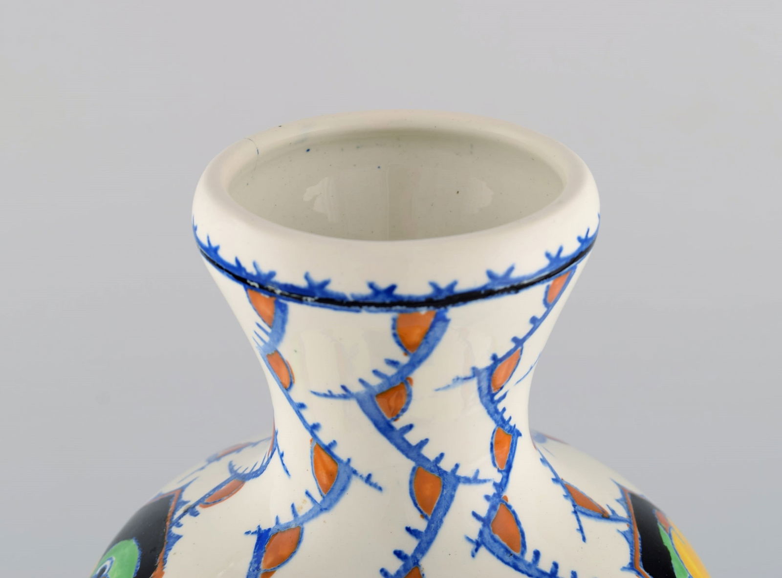 Boch Freres Keramis, Belgium. Large art deco vase in glazed ceramics with hand-painted birds. 1920s - 5