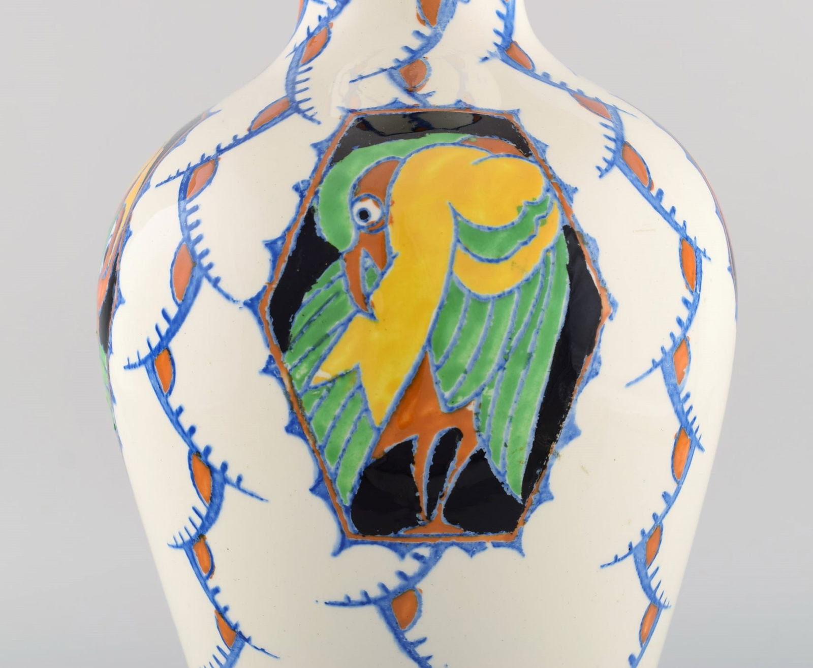 Boch Freres Keramis, Belgium. Large art deco vase in glazed ceramics with hand-painted birds. 1920s - 6