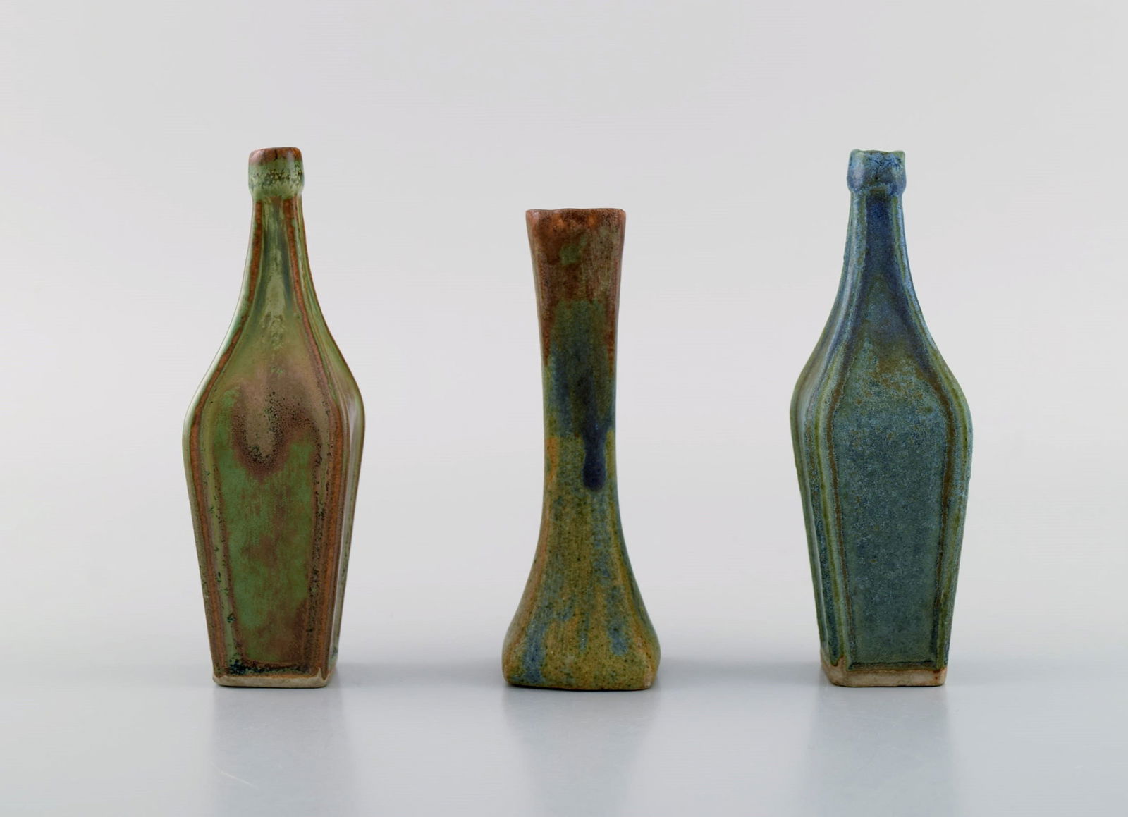 Three Belgian miniature vases in glazed ceramics. Mid-20th century. (1 of 8)