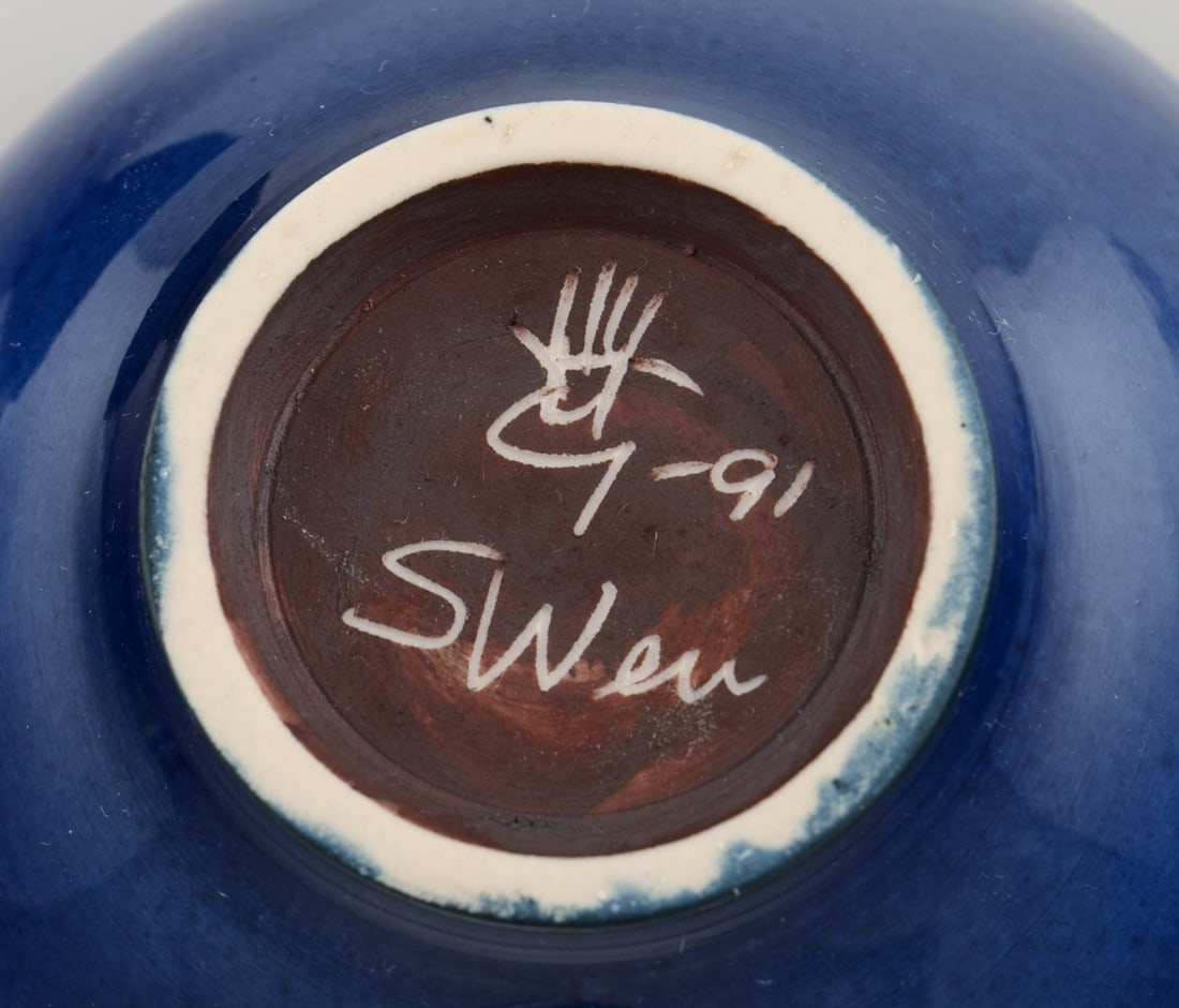 Sven Wejsfelt (1930-2009), Gustavsberg Studiohand. Unique bowl in glazed ceramics with hand-painted - 5