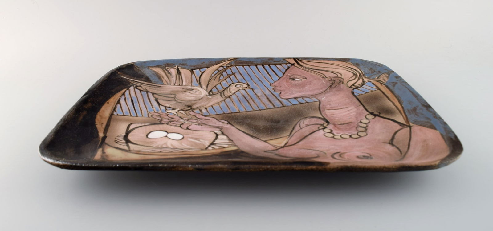 Achiel Pauwels (b. 1932), Belgium. Unique dish in glazed hand-painted ceramics. Naked woman and - 5