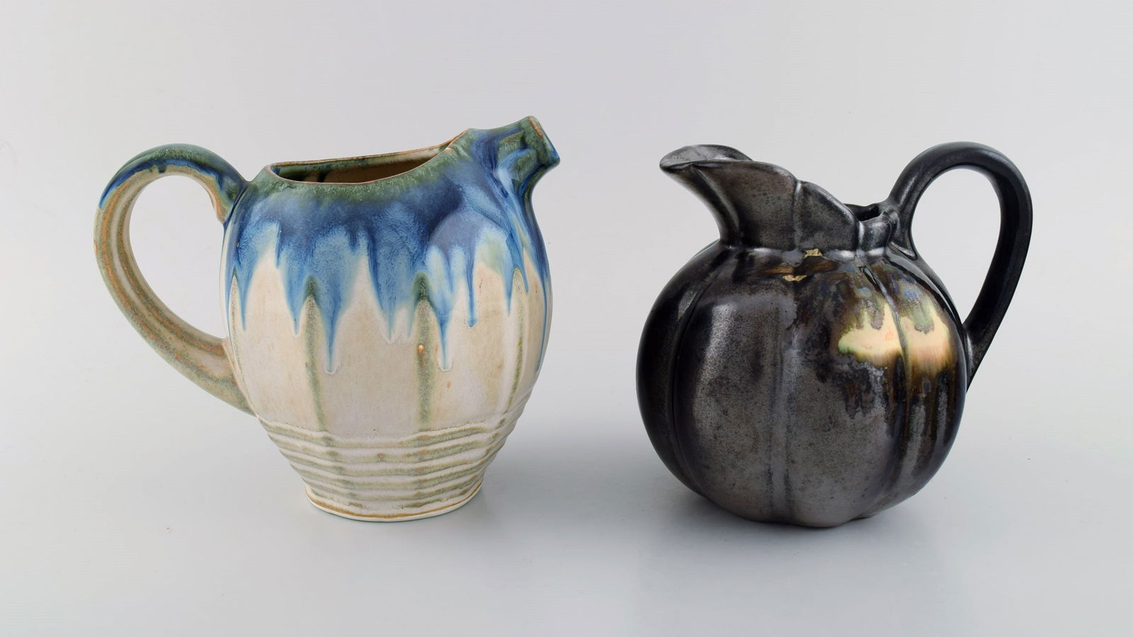 Four retro jugs in glazed ceramics. Beautiful glazes and shapes. Belgium, 1960s / 70s. - 5