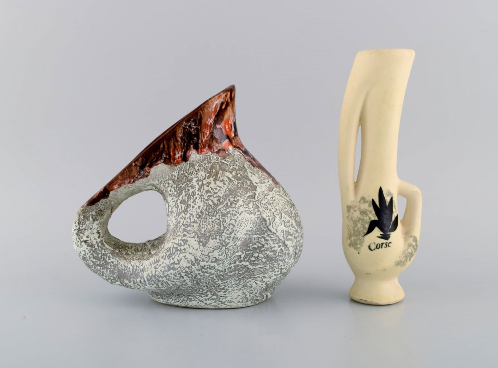 Five retro jugs in glazed ceramics. Beautiful glazes and shapes. Belgium, 1960s / 70s. - 5