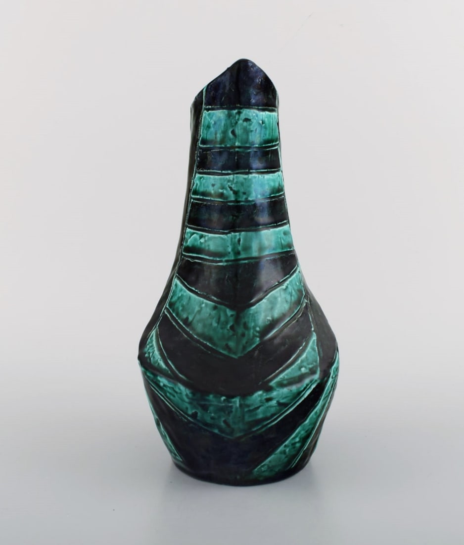 European studio ceramicist. Unique vase in glazed ceramics. Beautiful glaze in shades of blue and - 6