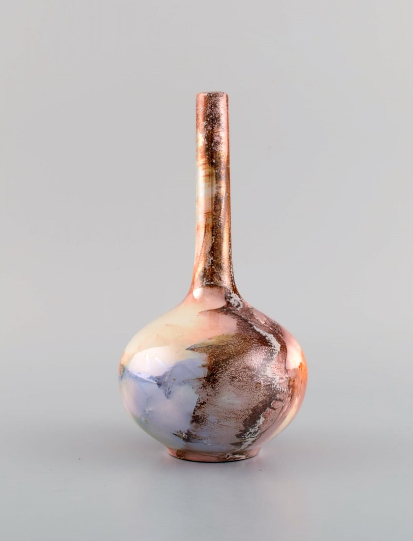 Arabia vase in glazed ceramics. Beautiful glaze with multicolored marble effect. Finnish design, - 2