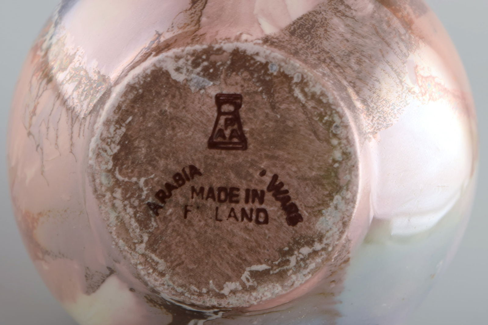 Arabia vase in glazed ceramics. Beautiful glaze with multicolored marble effect. Finnish design, - 6