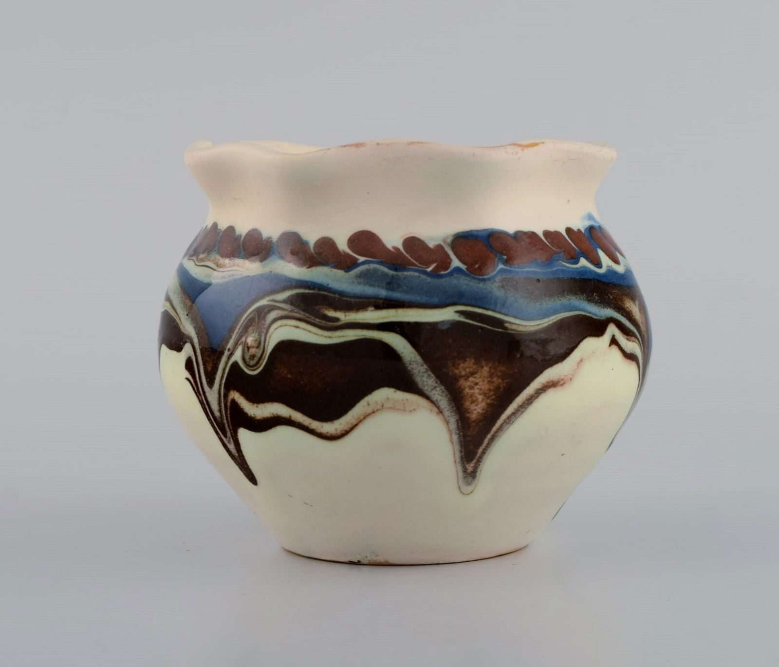 Kähler, Denmark. Glazed stoneware vase in modern design. Blue and brown running glaze on a (1 of 6)