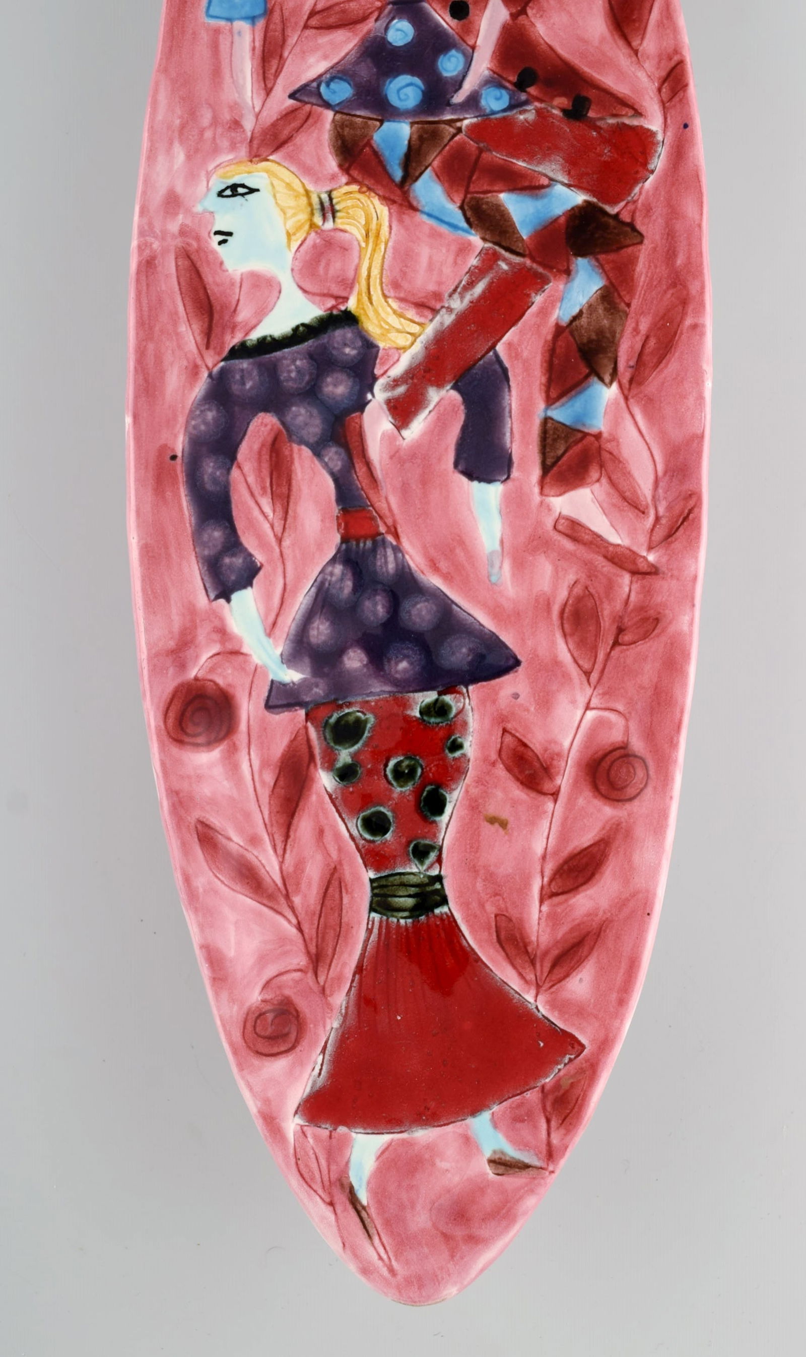 Elio Schiavon (1925-2004), Venice. Unique dish in hand-painted glazed ceramics. Dancing couple on - 3