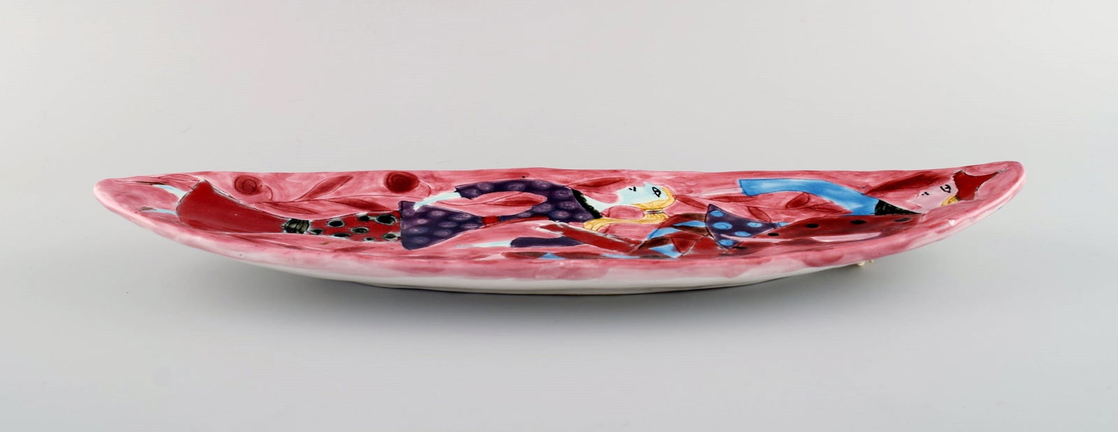 Elio Schiavon (1925-2004), Venice. Unique dish in hand-painted glazed ceramics. Dancing couple on - 4