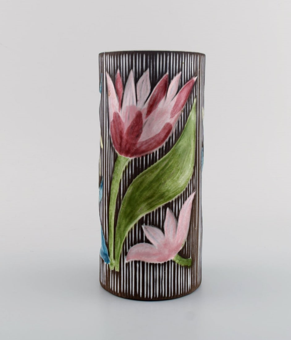 Mari Simmulson (1911-2000) for Upsala-Ekeby. Vase in glazed ceramics with floral decoration. - 3