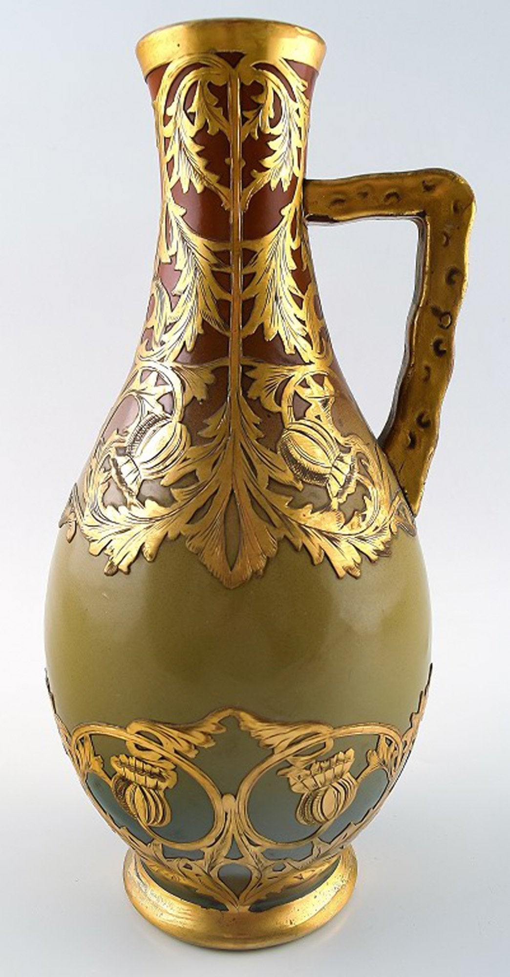French, Sarreguemines Art Nouveau pitcher in ceramics, app. 1910. (1 of 5)
