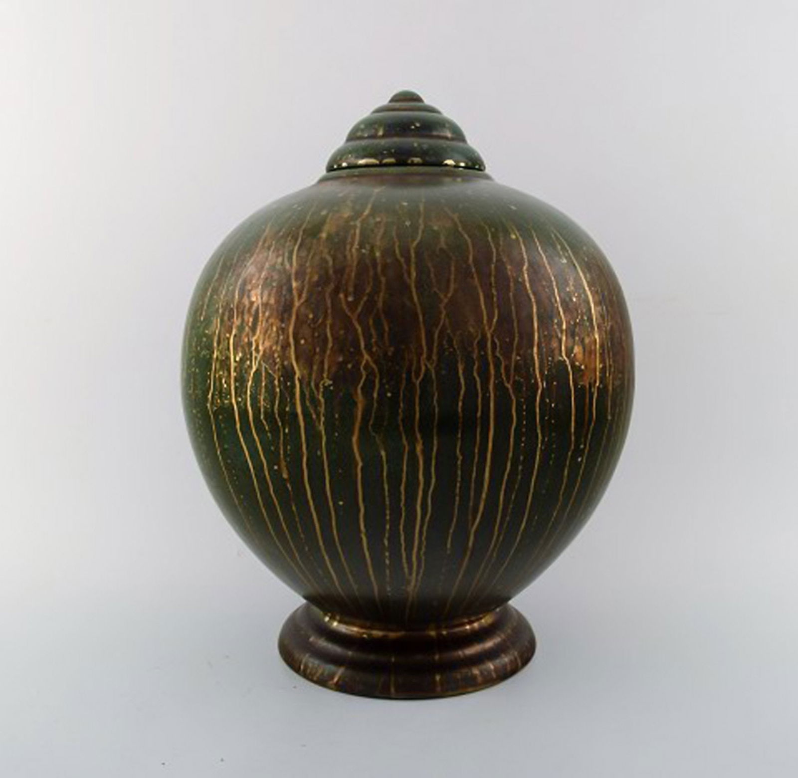 Lucien BRISDOUX (1878-1963) France. Art Deco pottery lidded vase. Unique work. - 2