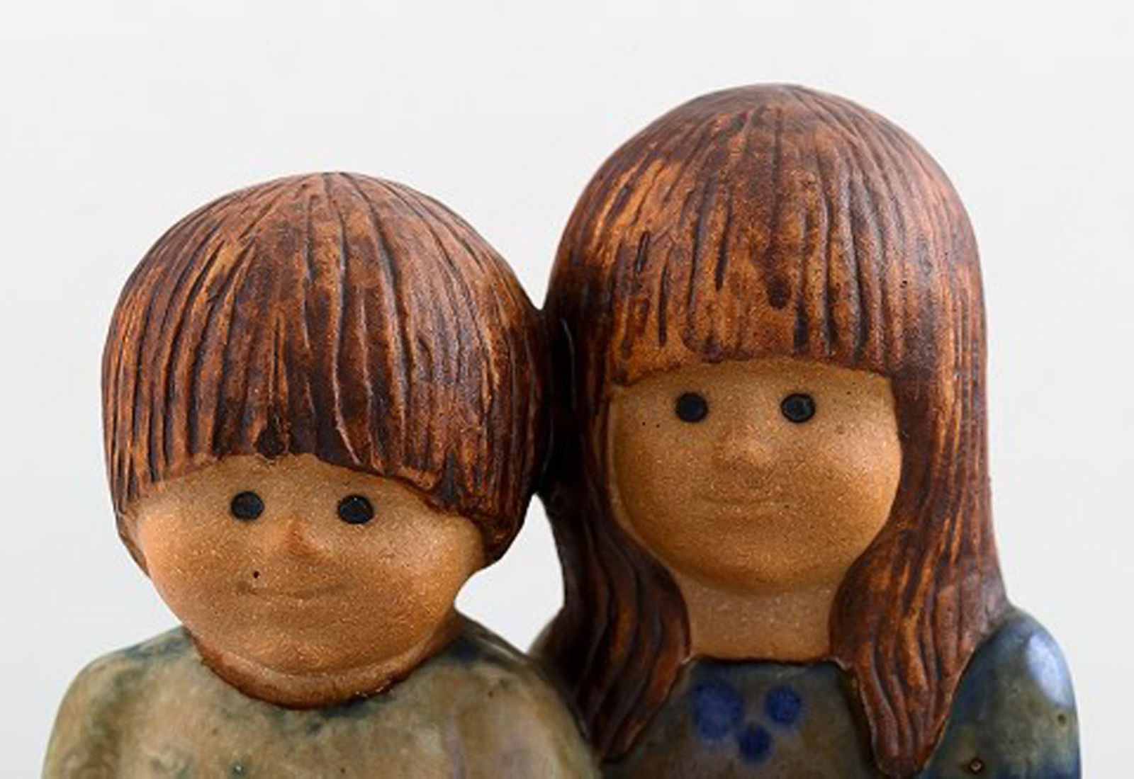RARE FIGURE, Lisa Larson, "Siblings", glazed pottery, tagged Lisa L K-studio Gustavsberg, Sweden. - 5