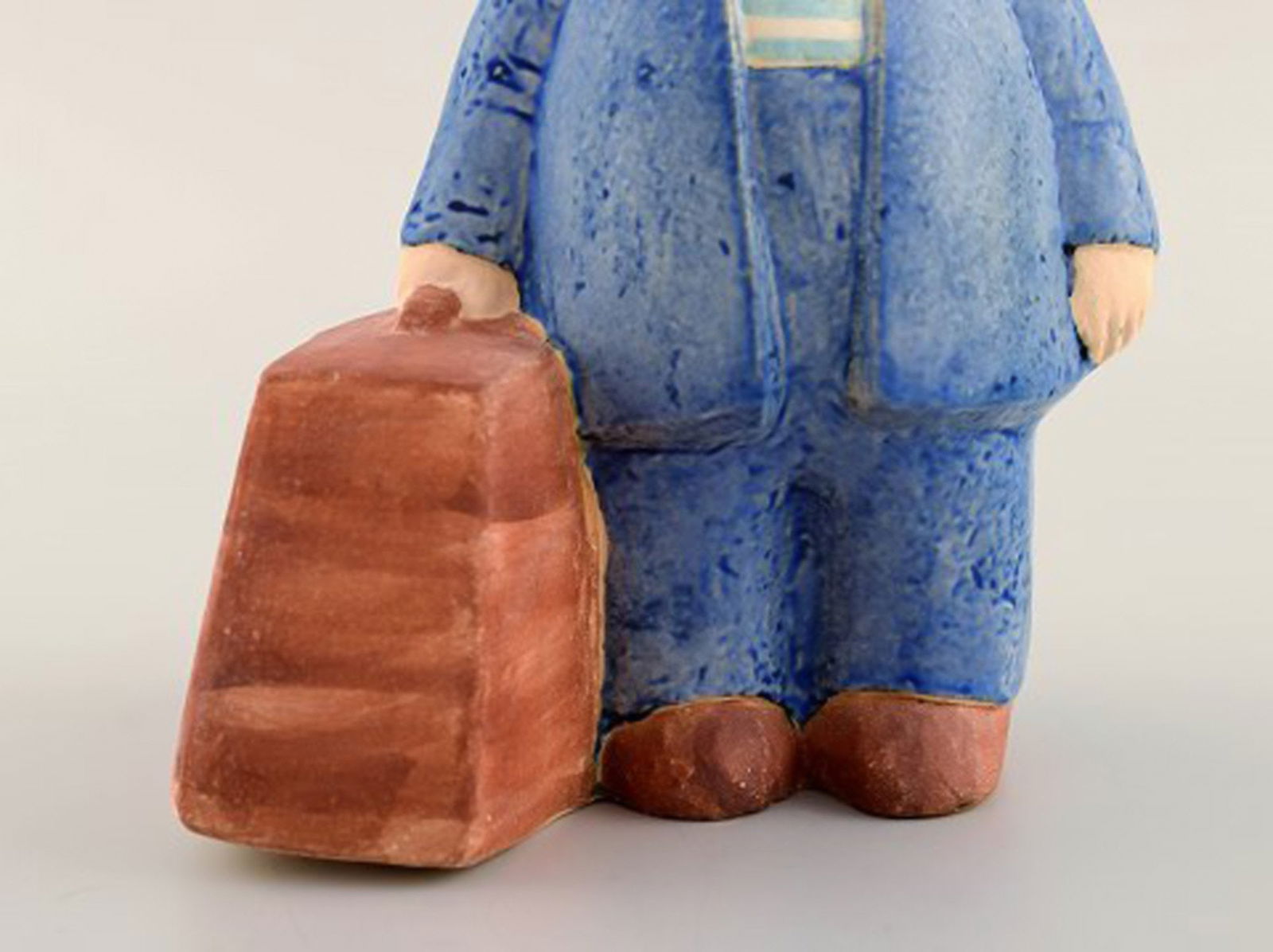 Lisa Larson for Gustavsberg. Rare figure in glazed ceramics. Boy with bag. 1970 / 80s. - 3