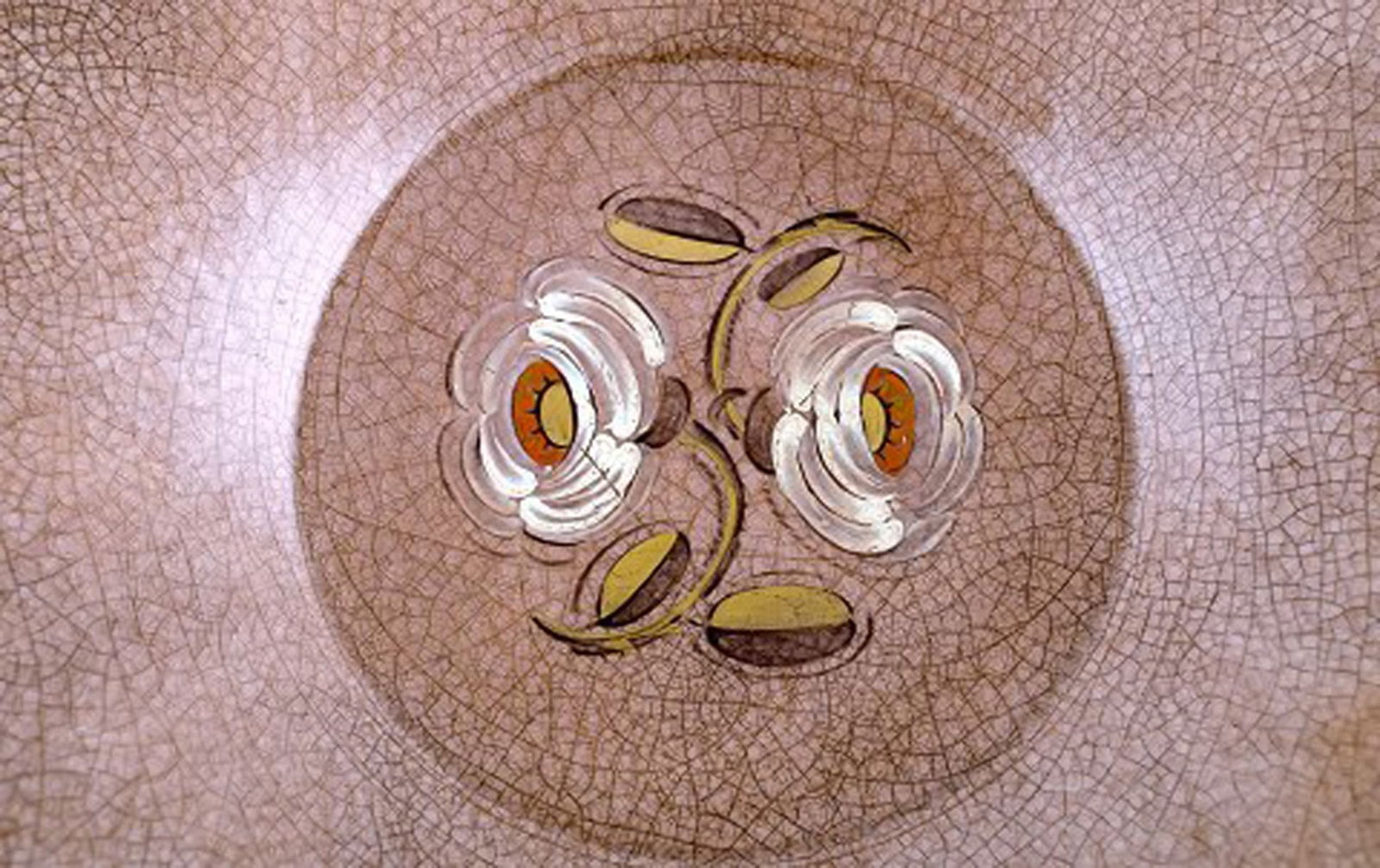 Rörstrand. Large "Adelborg" bowl in glazed crackled faience with floral motif. 1920 / 30's. - 4
