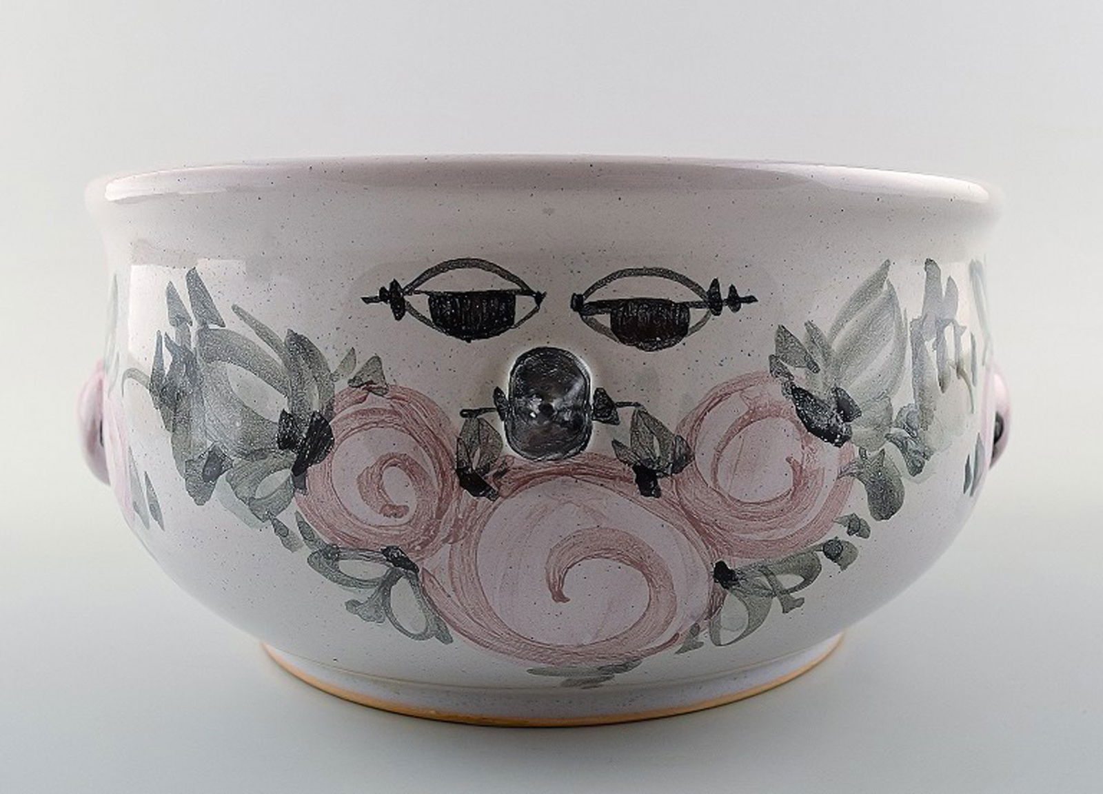 Bjorn Wiinblad unique ceramic flower pot, pink and gray glaze. (1 of 4)