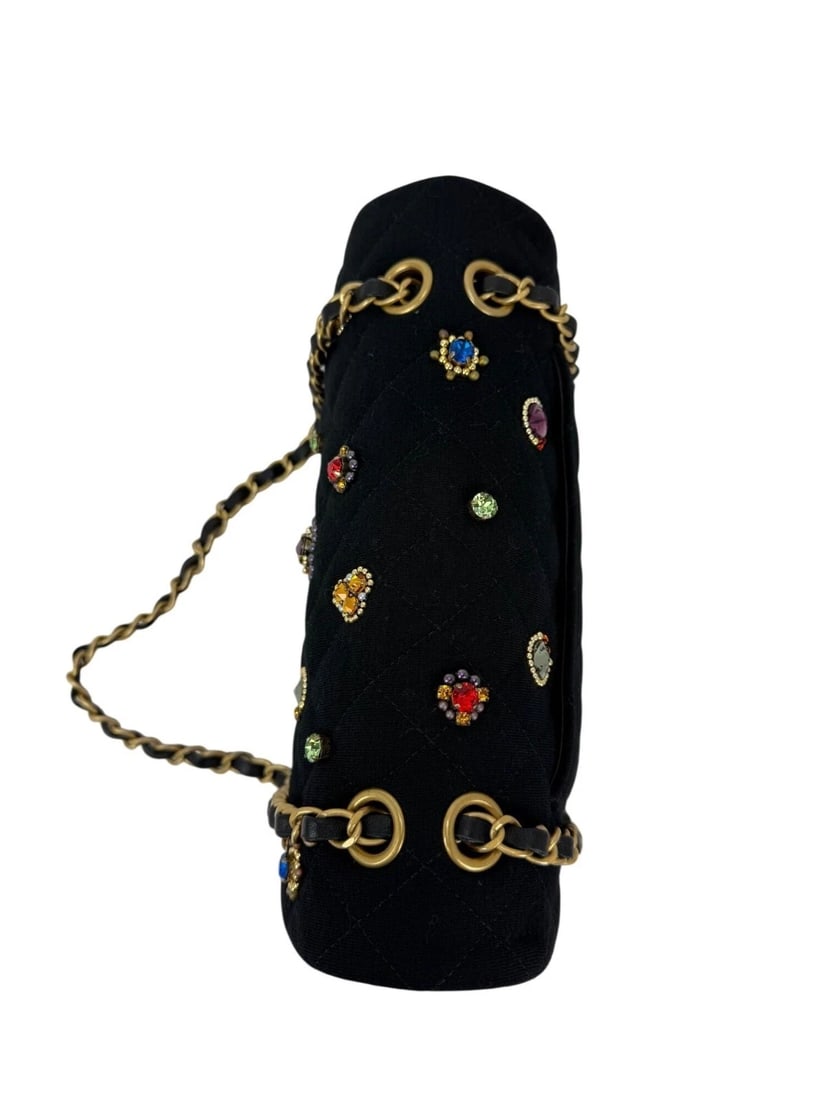 Chanel Jersey Knit Quilted Crystal Embellished Medium Double Flap Bag - 6