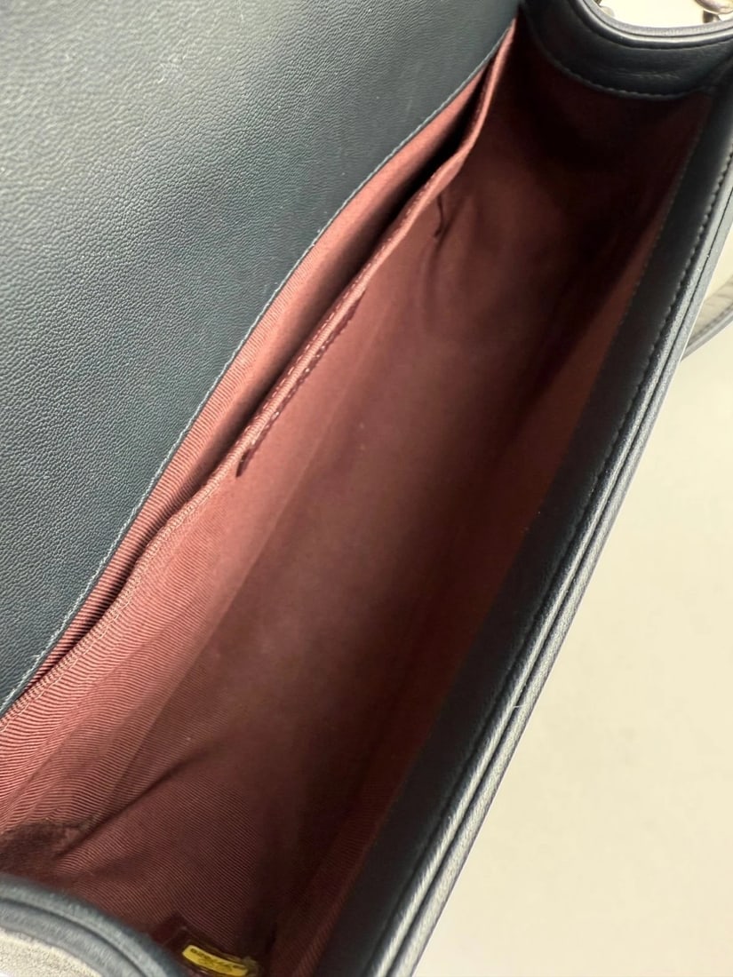 CHANEL Lambskin Chevron Quilted Medium Boy Flap Navy Blue Shoulder Bag - 8