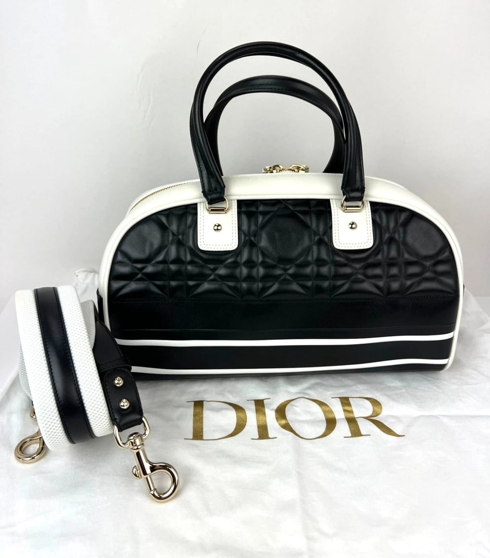 Christian Dior Lambskin Cannage Medium Dior Vibe Zip Bowling Bag - 3