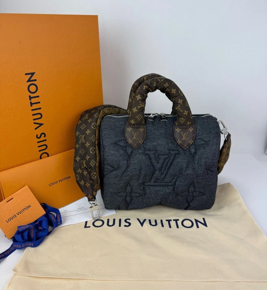 Louis Vuitton Speedy 25 Bandouliere Black Denim Puffer Hand Bag - 3