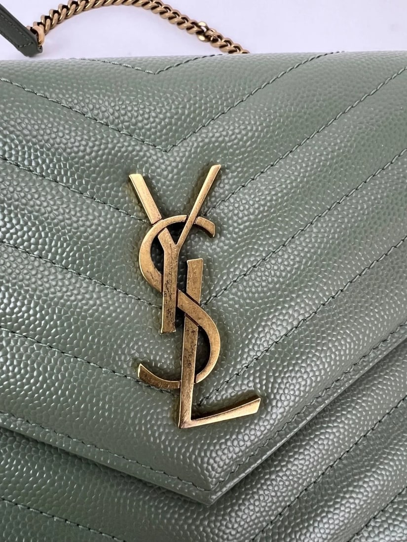 Saint Laurent Green Leather Envelope Chain Bag - 14