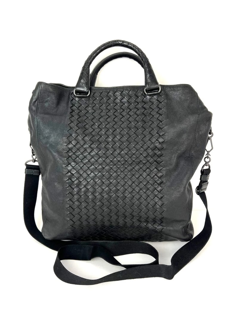 Bottega Veneta Nappa Intreciato Black Leather Messenger Tote Bag - 3