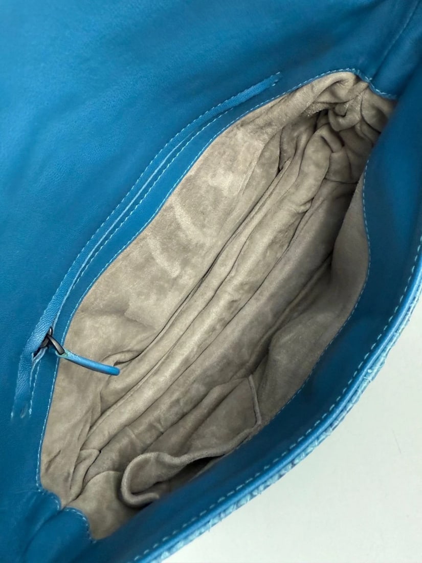 Bottega Veneta Python Embossed Blue Leather Shoulder Bag - 4