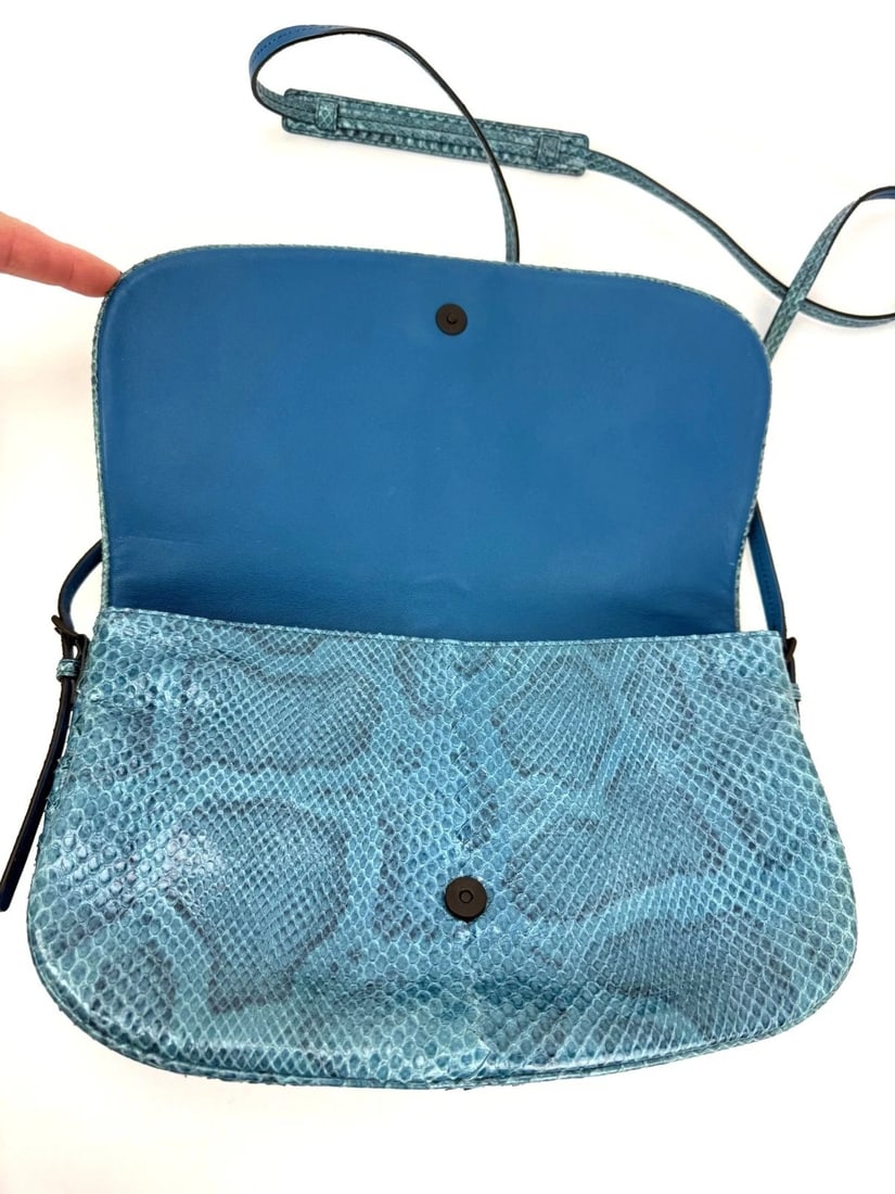 Bottega Veneta Python Embossed Blue Leather Shoulder Bag - 5