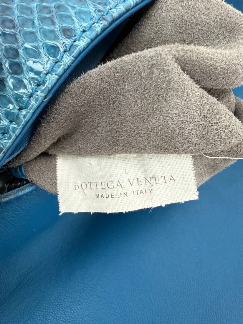 Bottega Veneta Python Embossed Blue Leather Shoulder Bag - 9