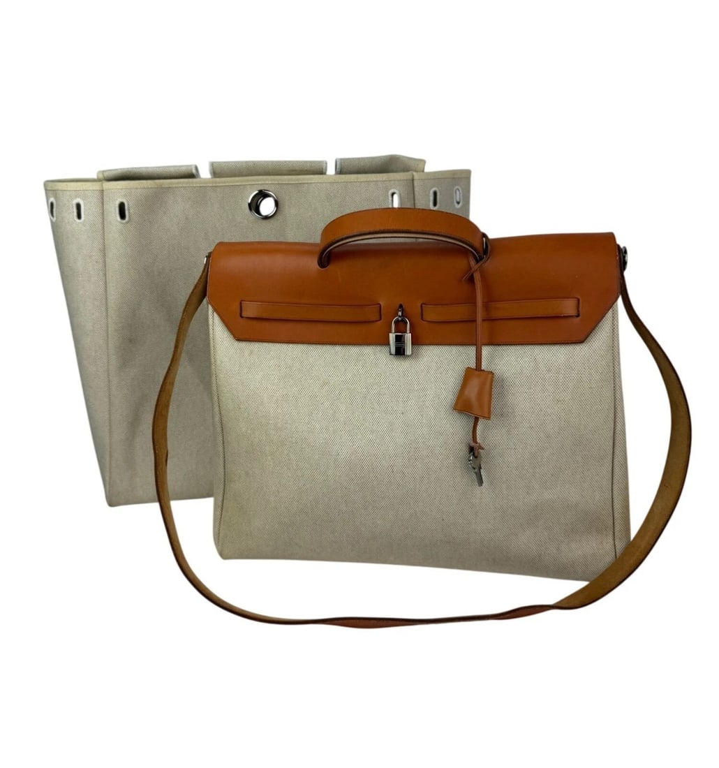 Hermes Toile Vache Herbag 39 MM Natural Shoulder Hand Bag - 3