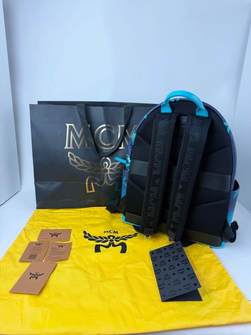 MCM Stark Ceramic Blue Gradation Palm Canvas Backpack - 3