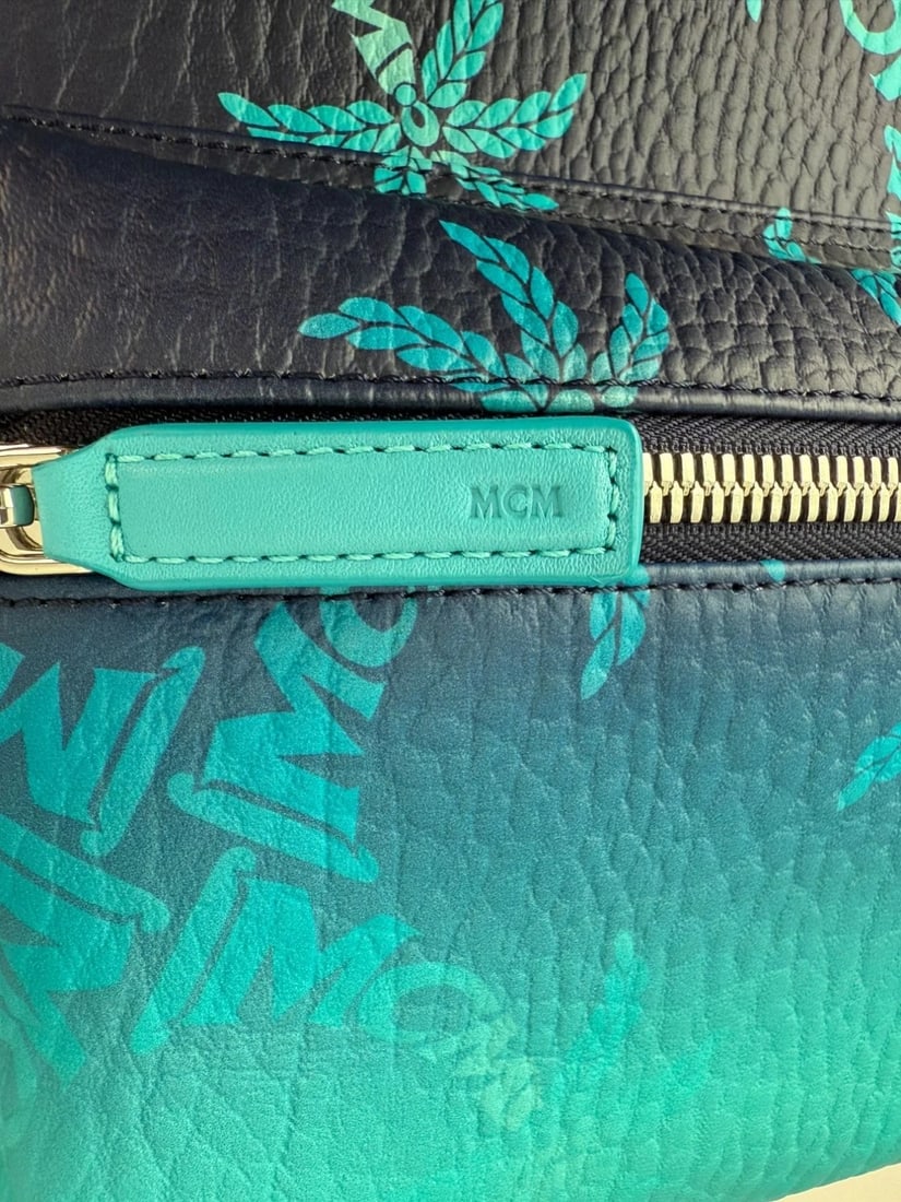 MCM Stark Ceramic Blue Gradation Palm Canvas Backpack - 8