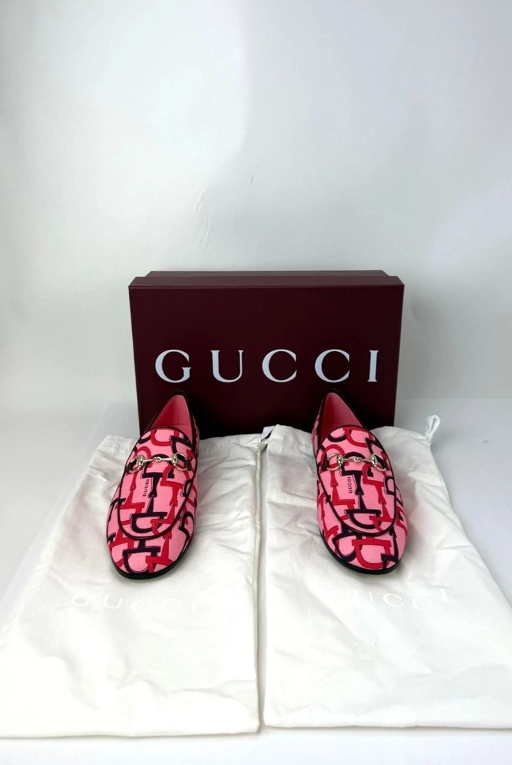 Gucci Jordaan Horsebit Pink Loafers Shoes Size 7.5 - 6