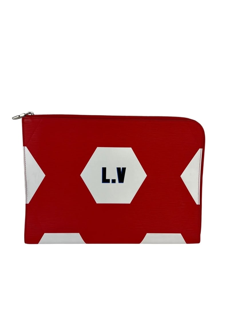 Louis Vuitton Fifa World Cup Pochette Jour epi Red Leather Clutch: Title: Louis Vuitton Fifa World Cup Pochette Jour epi Red Leather Clutch Description: Pre-Owned 100% Authentic Louis Vuitton Fifa World Cup Pochette Jour epi Red Leather Clutch Use as a document holde