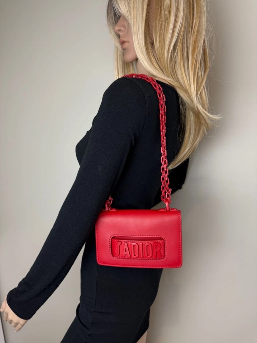 Christian Dior Ultra Matte Calfskin Mini J'Adior Red Flap Bag Clutch - 9