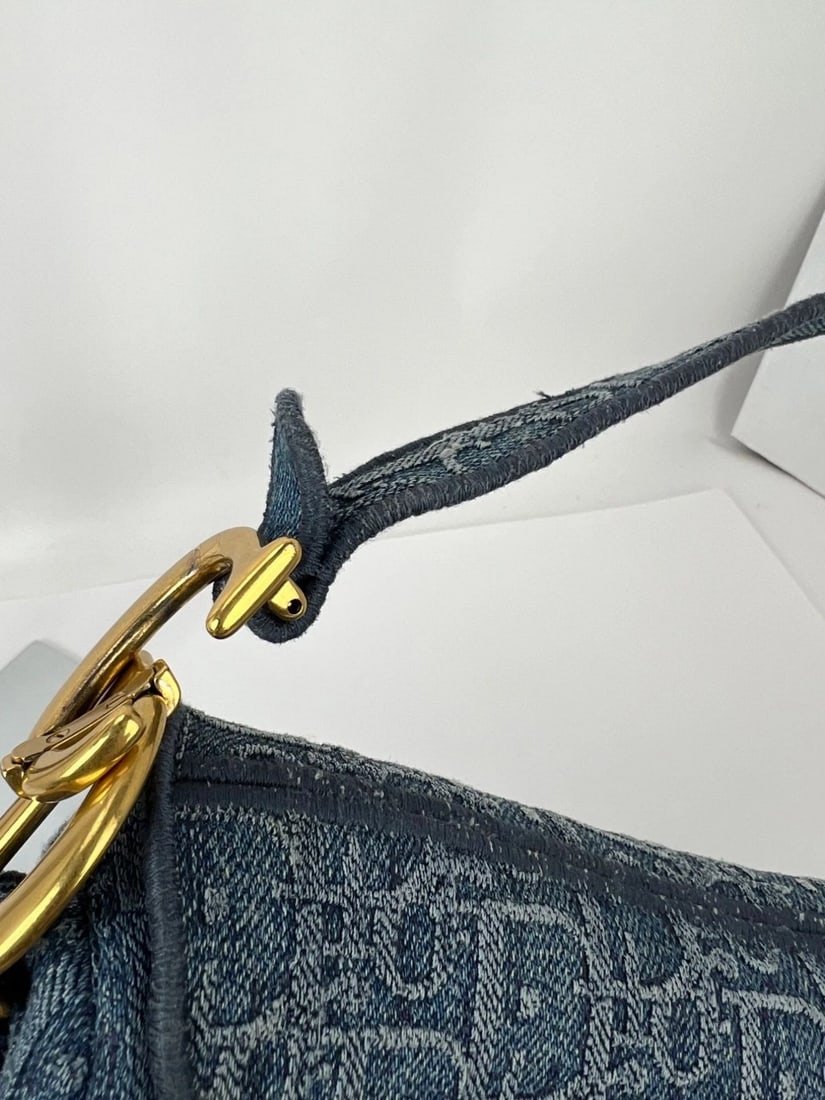 Christian Dior Oblique Embroidered Saddle Denim Blue Canvas Shoulder Bag - 15